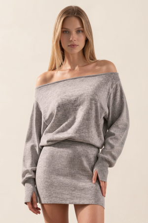 BHND1269CQ<br/>ASYMMETRIC SHOULDER SWEATER MINI DRESS